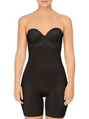 #1609 Suit Your Fancy Strapless Cupped Mid-Thigh Bodysuit - Very Black